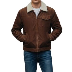 Outlooks Men's Corduroy Sherpa Jacket Zip Up Brown Large